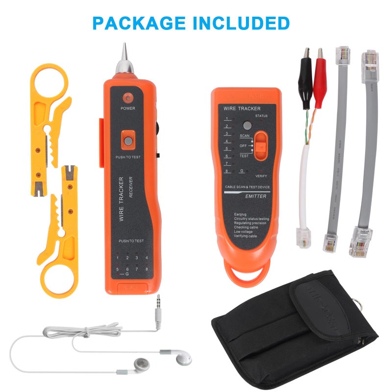 Goeco Ethernet Network Toner RJ11 RJ45 Network Cable Tester LAN Wire Tracker Finder Cat5 Cat6 with 2 Network Wire Stripper Toolkit Orange - Image 2